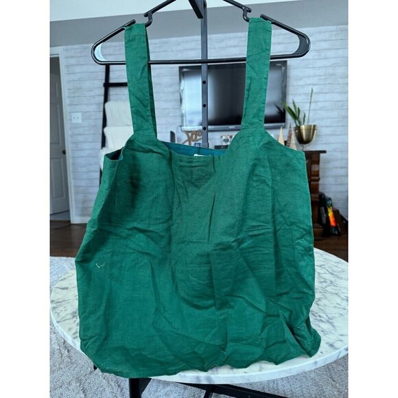 NWT J.Crew Linen Blend Fern Canyon Squareneck Wide Strap Tank Top Women Size L - Picture 2 of 8